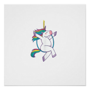 Poster Joli licorne sur un cerceau aérien - Illustration