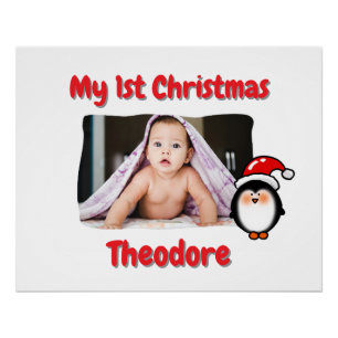 Poster Joli Manchot Premier Noël Bébé Personnalisé
