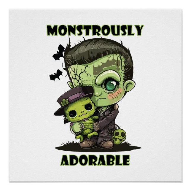 Poster Joli monstre de Frankenstein avec peluche (Devant)