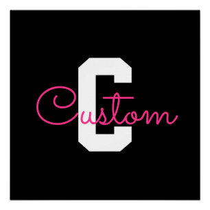 Poster Joli nom et monogramme   Noir blanc et rose