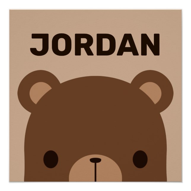 Poster Joli petit ours brun avec nom personnalisé (Devant)