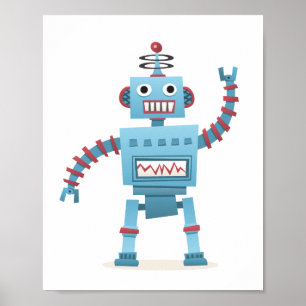 Poster Joli robot rétro android enfants dessin animé mur 