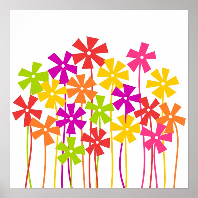Poster Joli rose jaune orangé simple fleurs dessin (Devant)