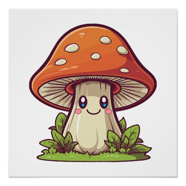 Poster Joli style kawaii, Cueillette de champignons (Devant)