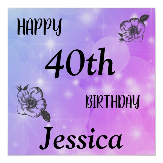 Poster Joli violet pétillant Joyeux 40e anniversaire (Devant)