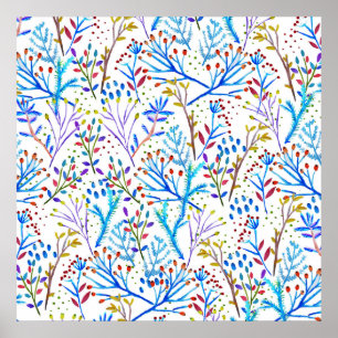 Poster Jolie aquarelle feuillage d'hiver design motif