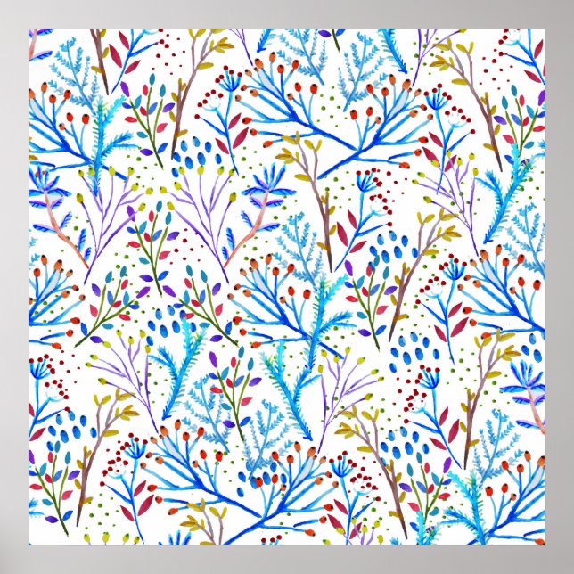 Poster Jolie aquarelle feuillage d'hiver design motif (Devant)