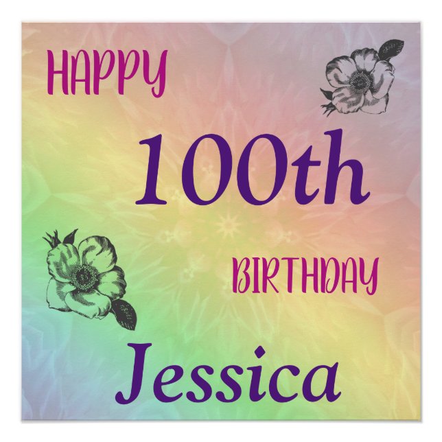 Poster Jolie Coloré Joyeux 100e Anniversaire (Devant)