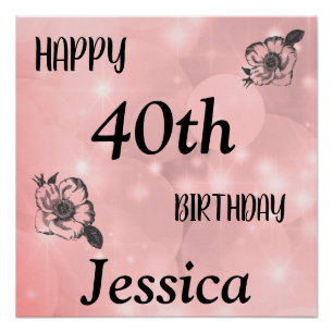 Poster Jolie Étincelle Rose Joyeux 40e Anniversaire