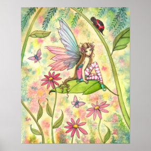 Poster Jolie Fée et coccinelle Fantaisie Art à l'aquarell