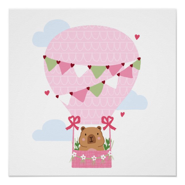 Poster Jolie fête d'anniversaire rose de capybara (Devant)