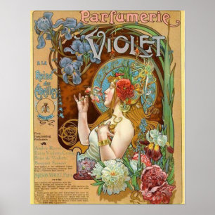 Poster Jolie fille et violet parfum publicité