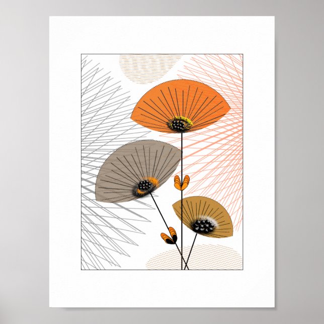 Poster Jolie Fleurs Whimsical Orange Black Picture (Devant)