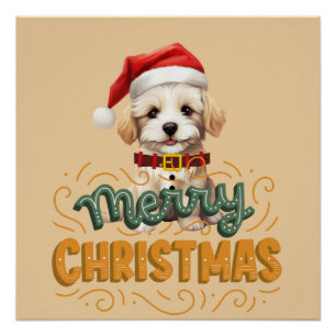 Poster Jolie illustration drôle Cool de chien de Noël tex