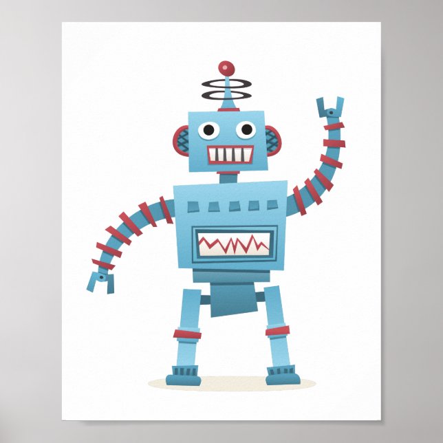 Poster Jolie œuvre d'art murale de robot android rétro po (Devant)