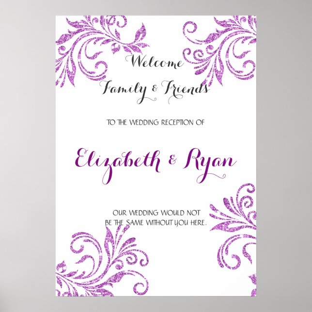 Poster Jolie Parties scintillant Violet Faux, Mariage Per (Devant)
