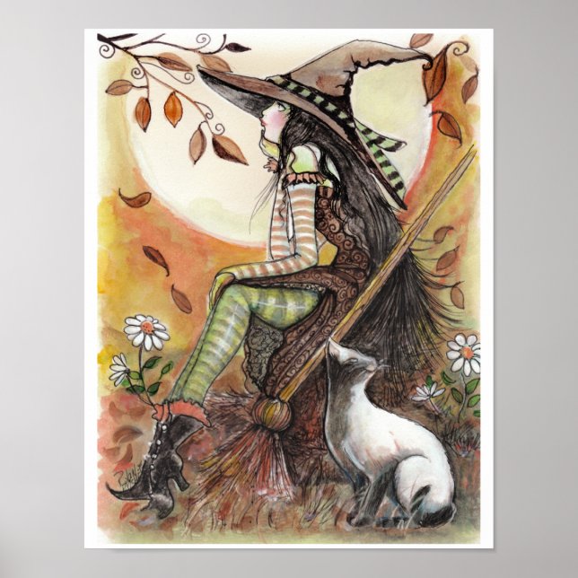 Poster Jolie sorcière et pochette de chat noir (Devant)