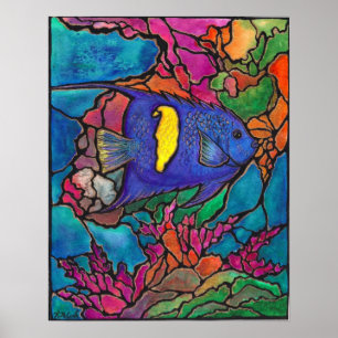 Poster Jolie Yellowbar Poissons-anges Coral Reef Art Pein