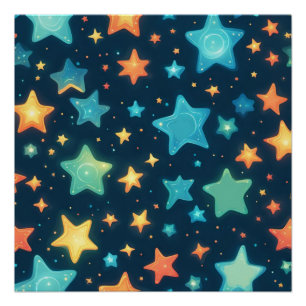 Poster Jolies étoiles brillantes sur fond bleu