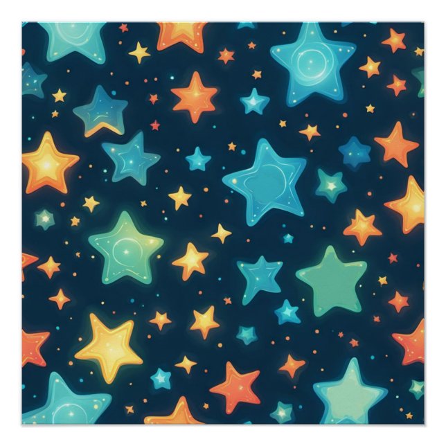 Poster Jolies étoiles brillantes sur fond bleu (Devant)