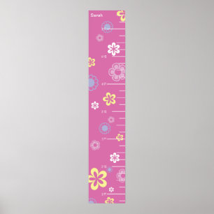 Poster Jolies fleurs sur graphique de croissance rose