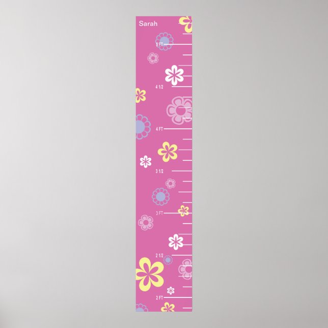 Poster Jolies fleurs sur graphique de croissance rose (Devant)