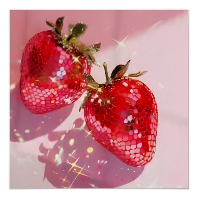 Poster Jolies Jumelles Fraises Disco Rose Esthétique  (Devant)