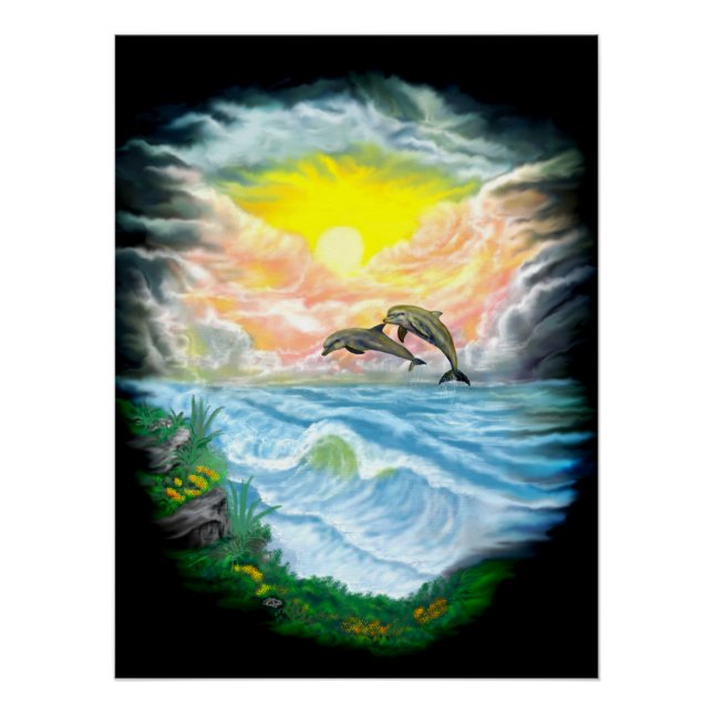 Poster Jouer aux dauphins sous le soleil (Devant)