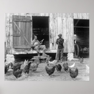 Poster Joueur de banjo dans la cour de ferme, 1927. Photo