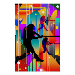 Poster Joueur de baseball silhouette géométrique moderne