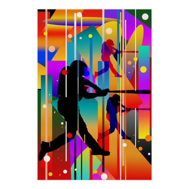 Poster Joueur de baseball silhouette géométrique moderne (Devant)