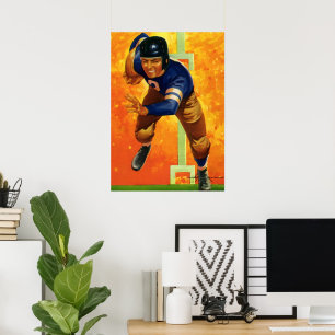 Poster Joueur de football sportif vintage Quarterback Run