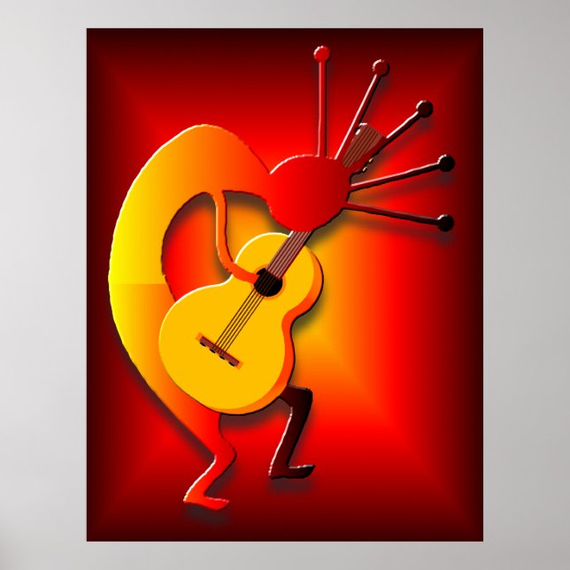 Poster Joueur de guitare en rouge (Devant)