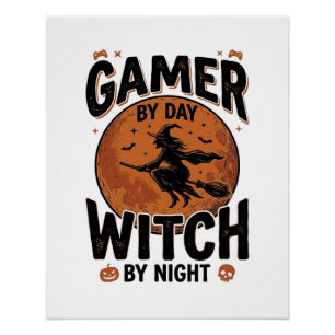 Poster Joueur de jeu vidéo de jour sorcière de nuit Conce