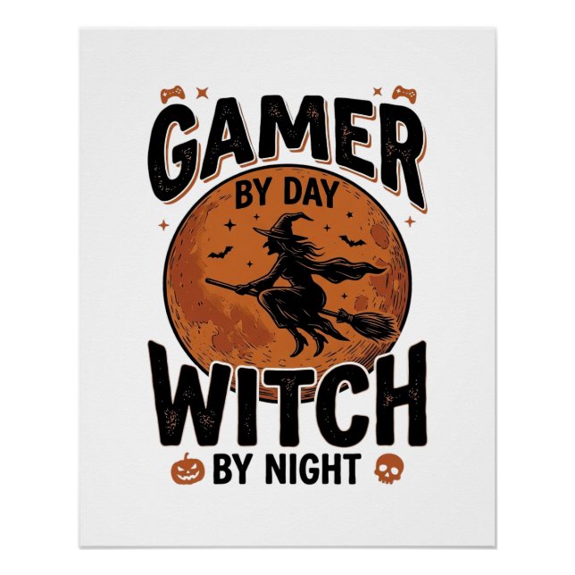 Poster Joueur de jeu vidéo de jour sorcière de nuit Conce (Devant)