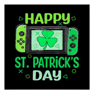 Poster Joueur de jeux vidéo Trèfle Joyeux St Patrick