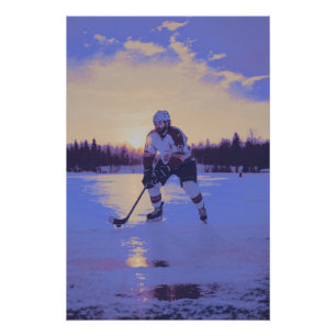 Poster Joueur Hocky Ice au lever du soleil