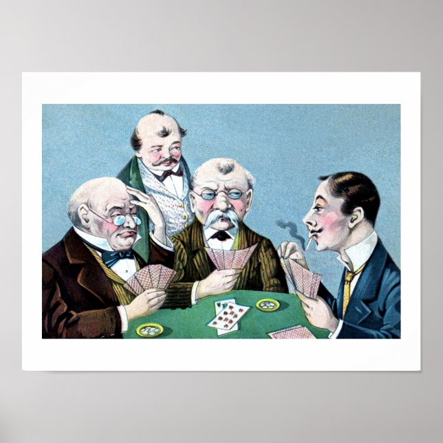 Poster Joueurs de cartes vintages (whist, bridge) dessin  (Devant)