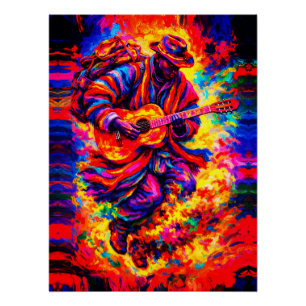 Poster Joueurs de guitare abstraits colorés Duo Impasto