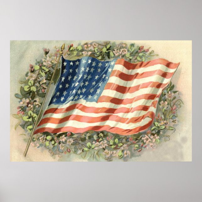 Poster Jour commémoratif du drapeau américain Fleurs de c (Devant)