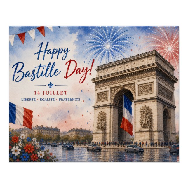 Poster jour de la Bastille Arc de triomphe Paris France f (Devant)