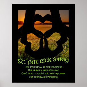 Poster Jour de la Saint Patrick Irish Main Heart Shamrock