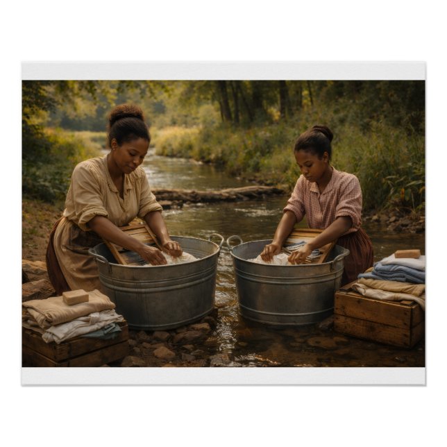 Poster Jour de lessive au ruisseau (Devant)