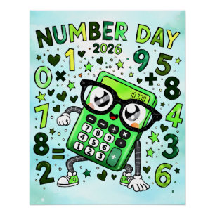 Poster Jour des nombres 2026 Calculatrice verte Conceptio
