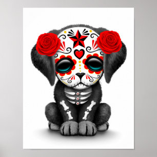 Poster Jour rouge mignon du chien chiot mort blanc