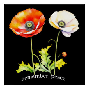Poster Journée commémorative de l'aquarelle Paix Poppies