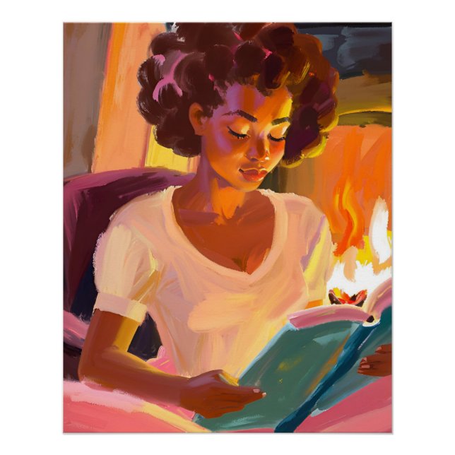Poster Journées de lecture cosy : Afro Girl dans un cadre (Devant)