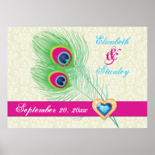 Poster Joyau de coeur en plumes de paon mariage anniversa