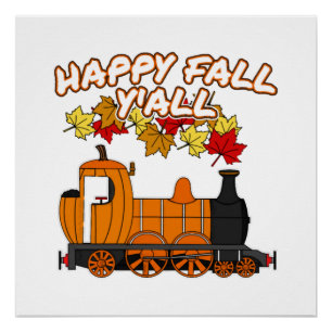 Poster Joyeuse Automne À Tous Train à Vapeur Citrouille C