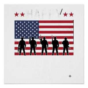 Poster Joyeuse fête des vétérans Drapeau Silhouette Vecto